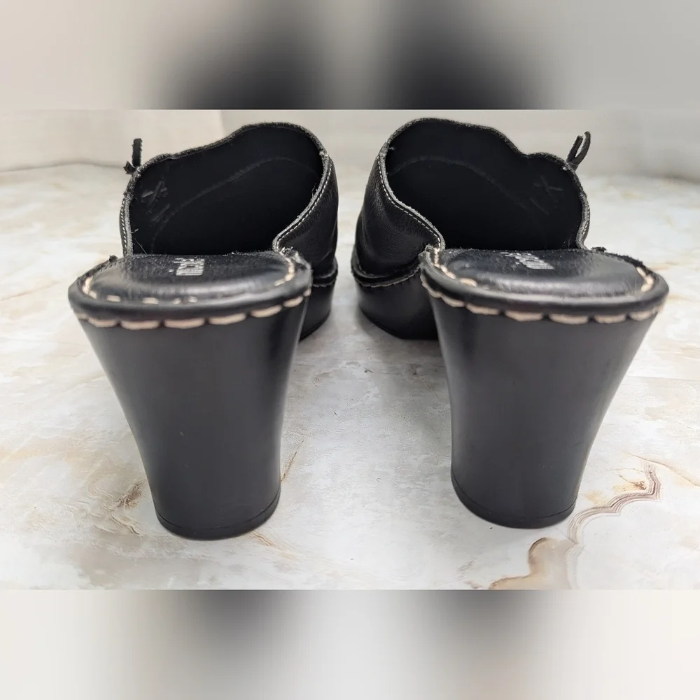NICOLE Platform Mule Clogs Leather Upper Black Slip On Heeled Clogs Size 8.5 M